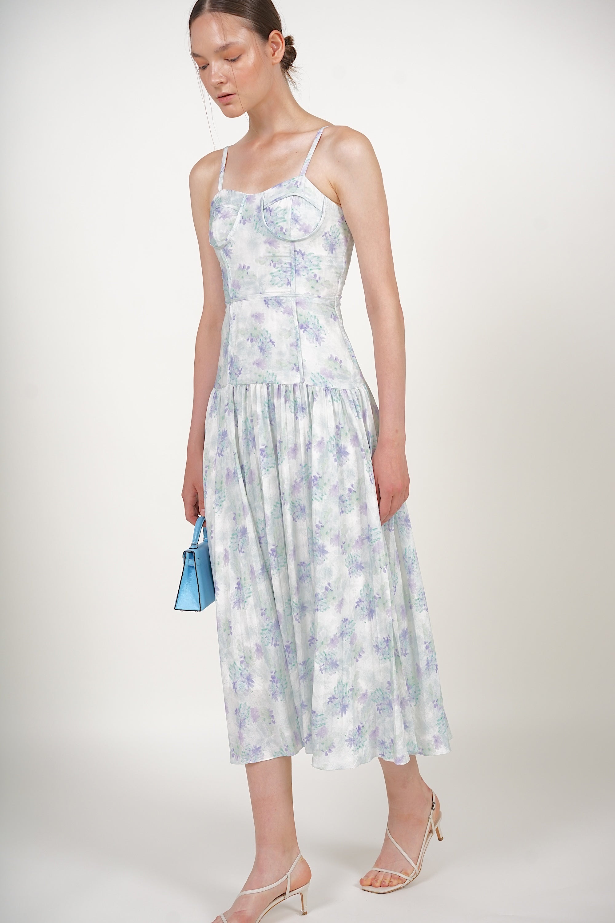 Bustier Pleated Dress in Green Blue