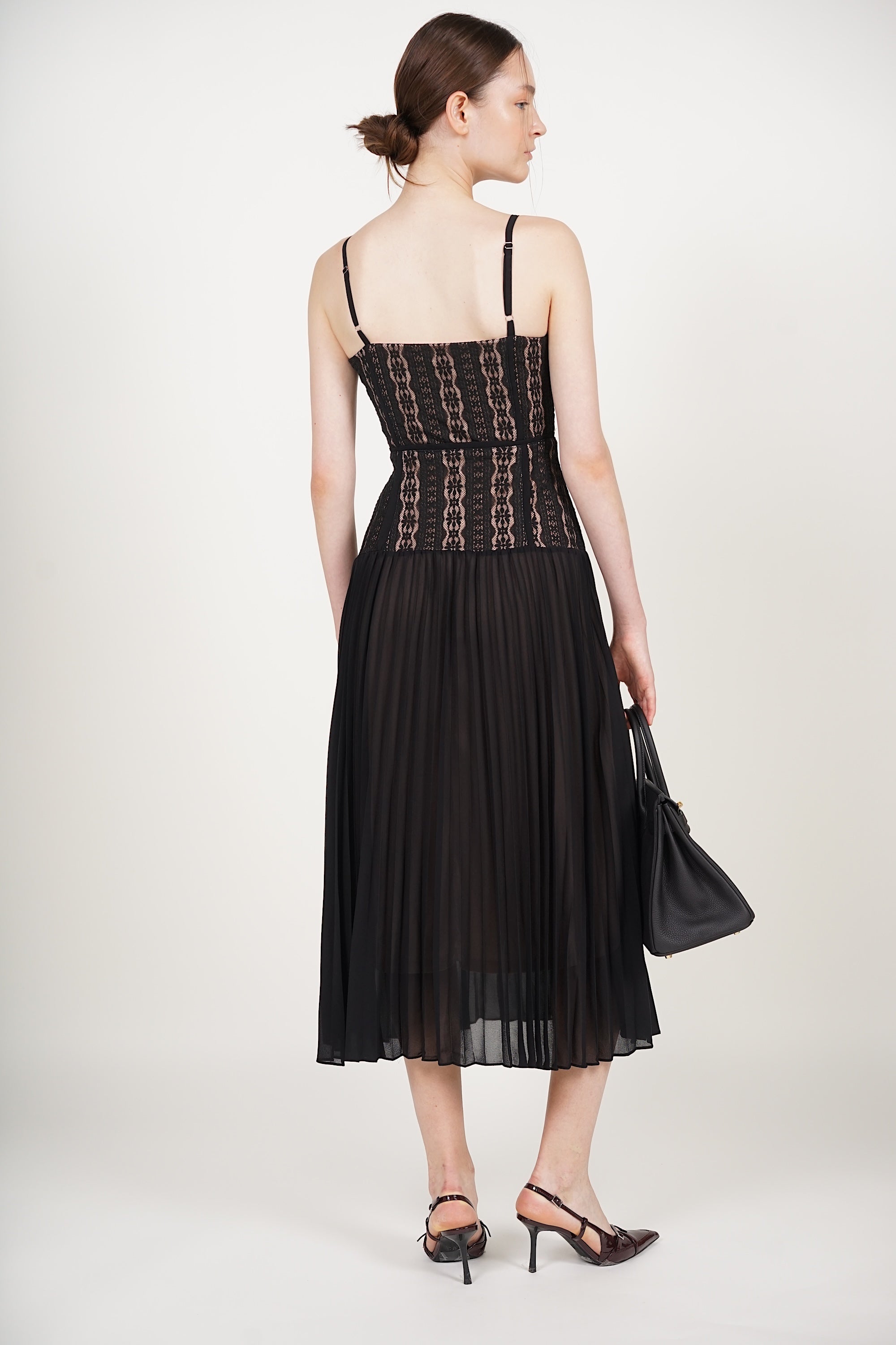 Bustier Pleated Dress in Black Lace