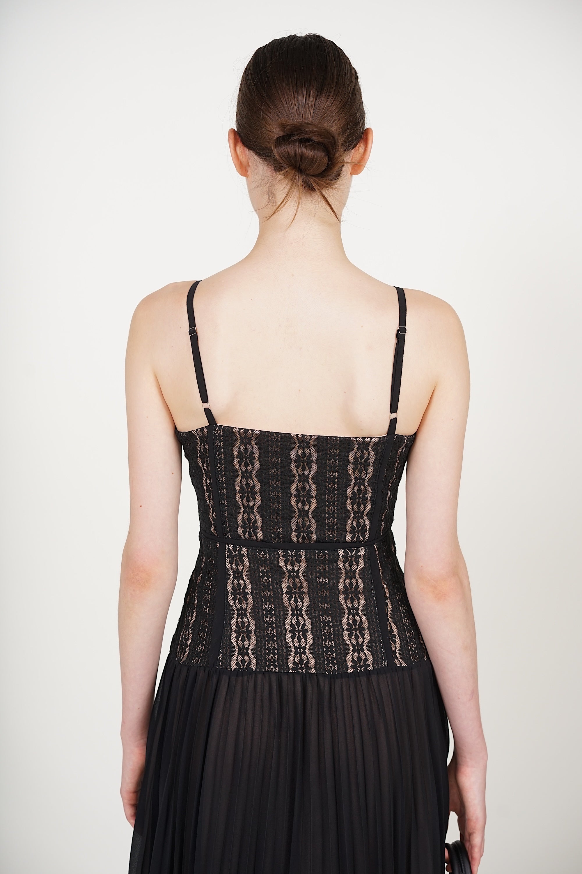 Bustier Pleated Dress in Black Lace