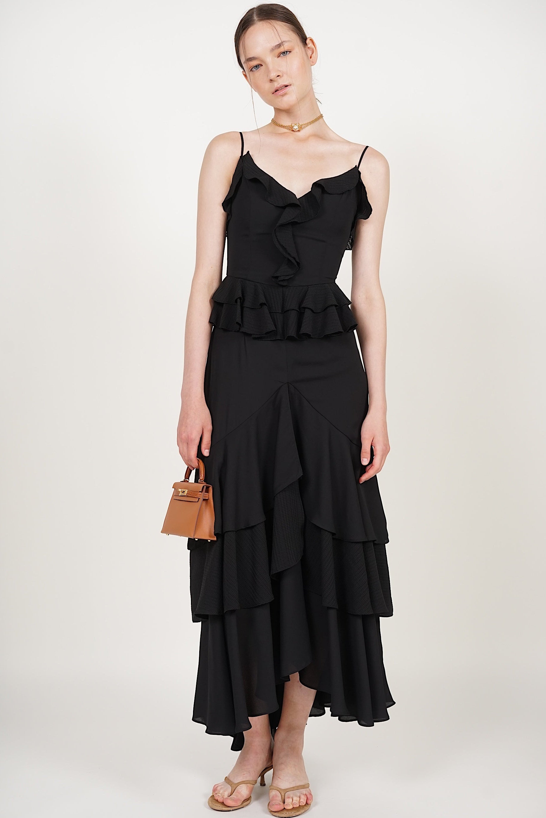 Frilled Maxi Dress in Black