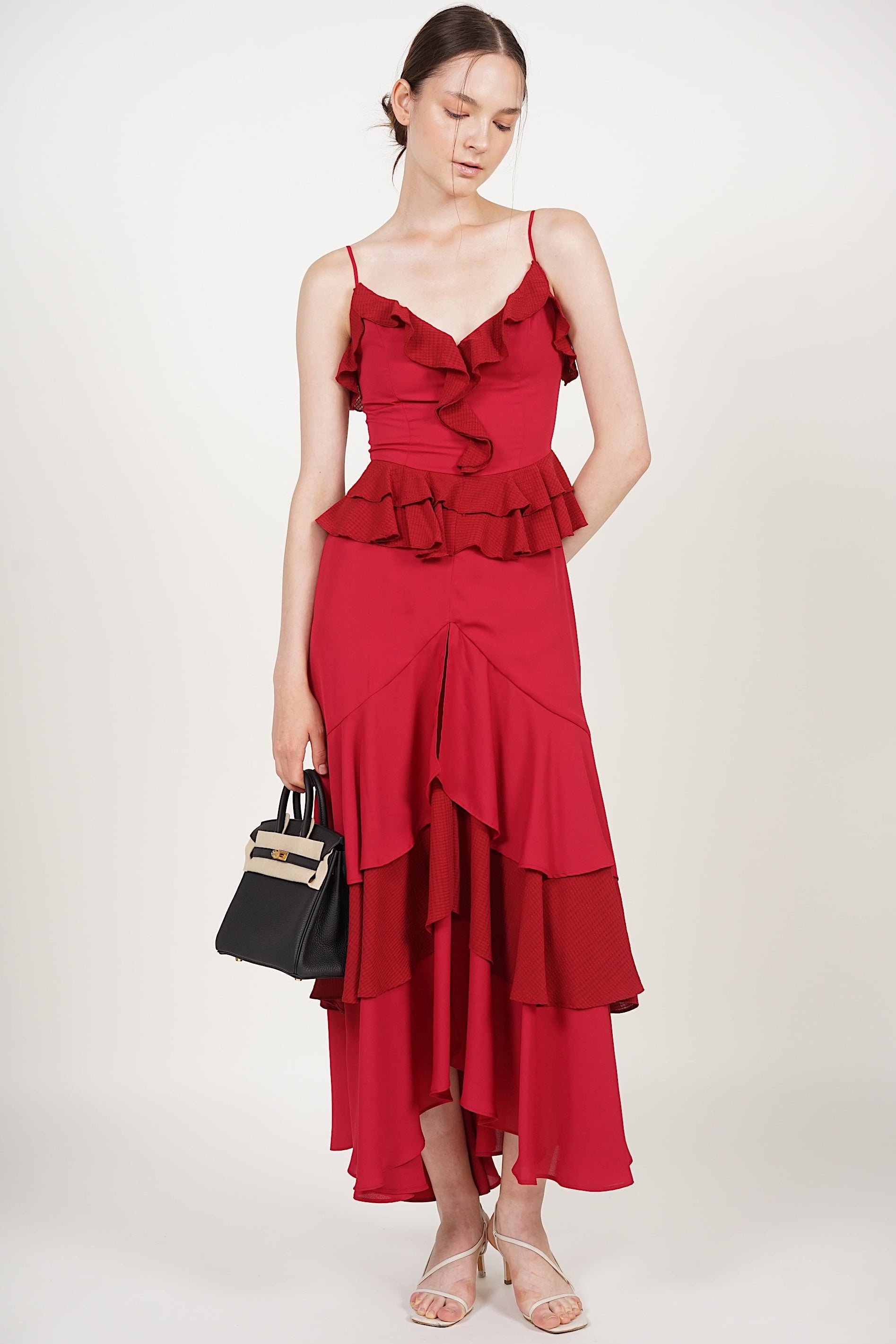 Frilled Maxi Dress in Red