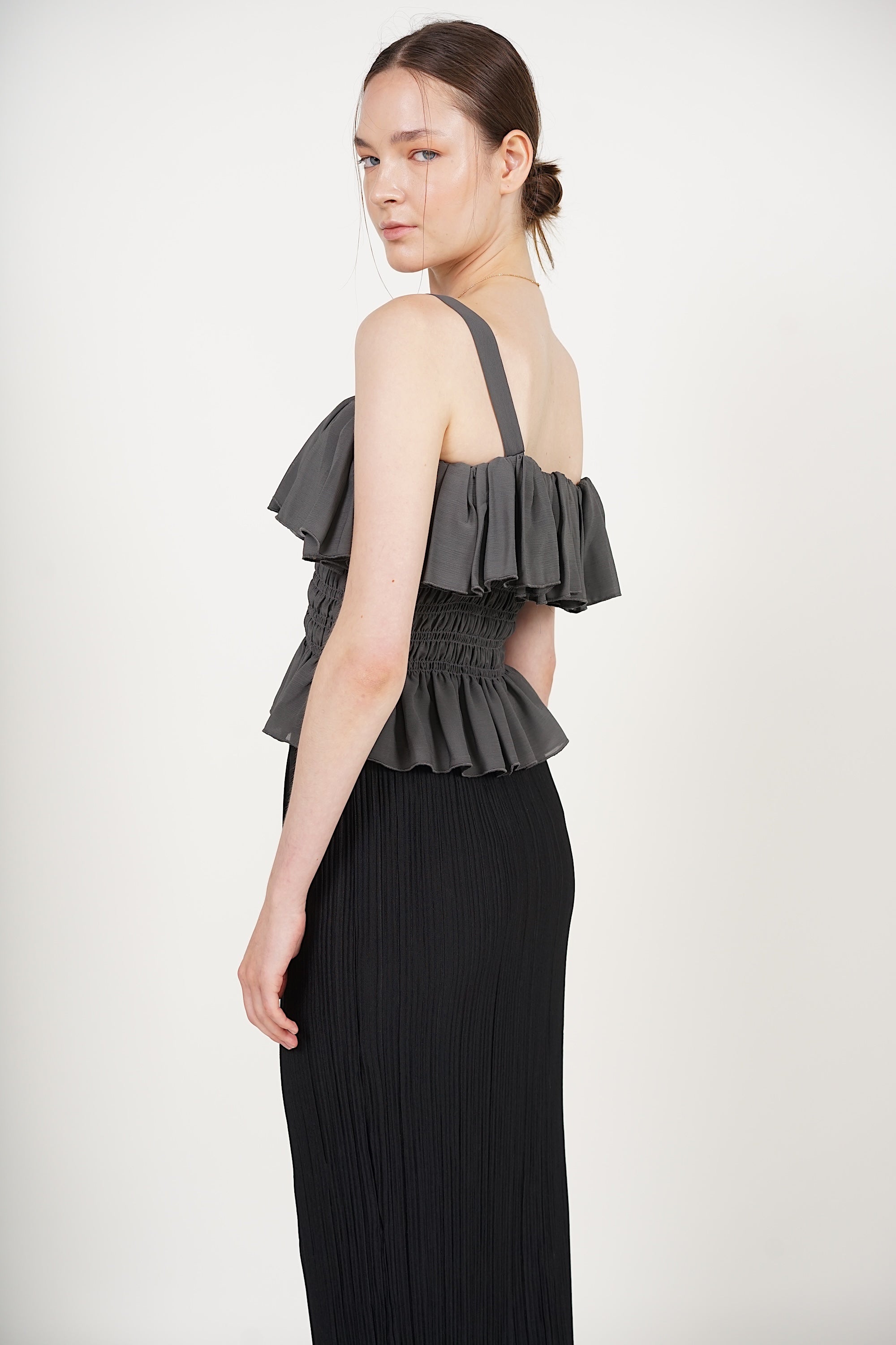 Ruffle Smocked Top in Pebble