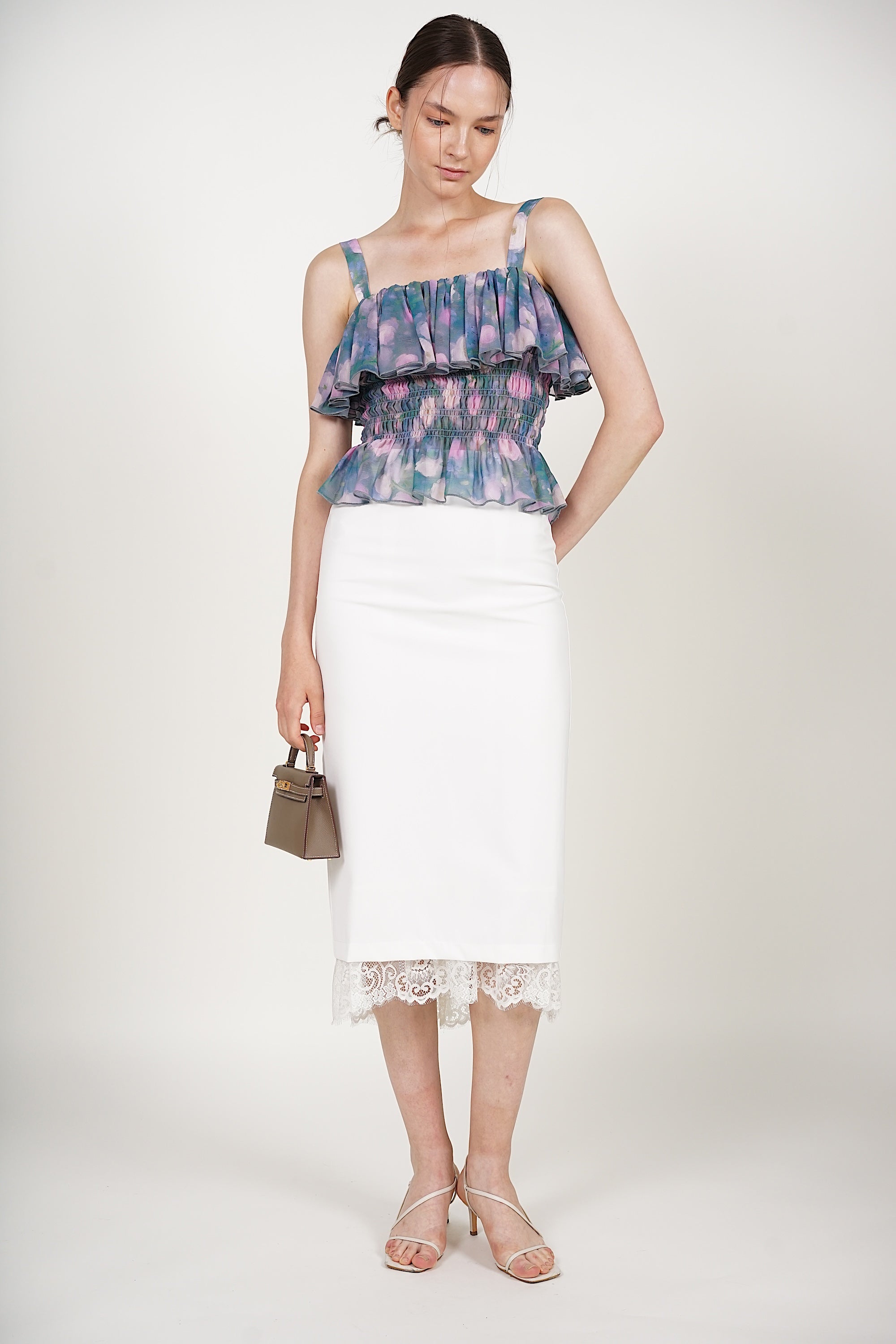 Ruffle Smocked Top in Blue Floral