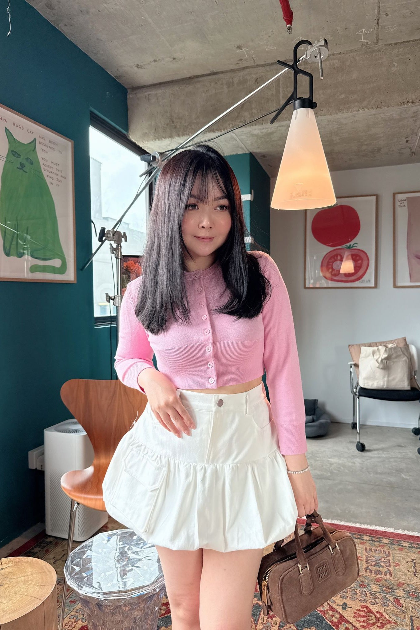 Bubble-Hem Skorts in White