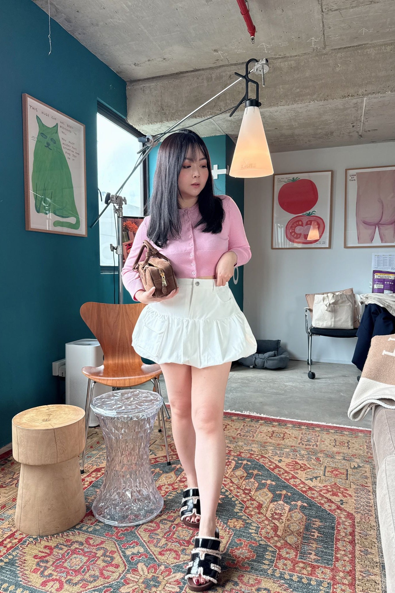 Bubble-Hem Skorts in White