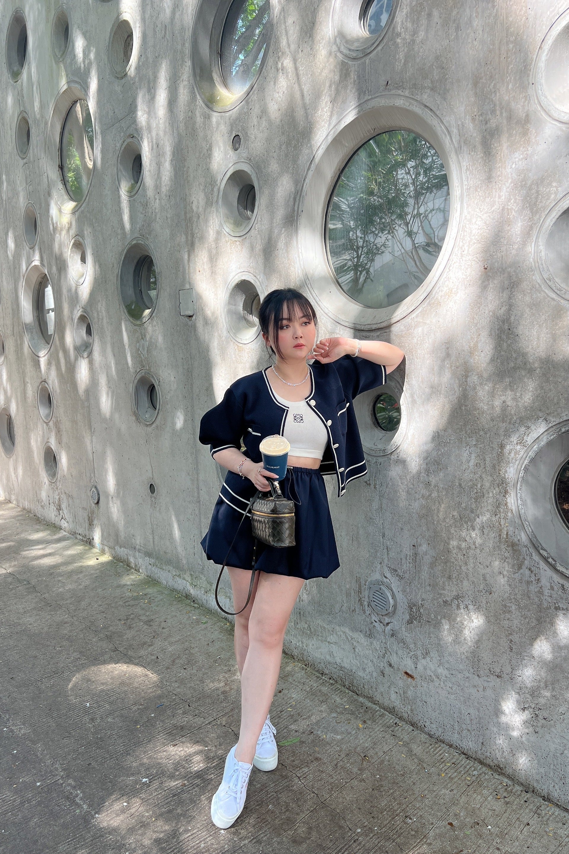 Button Contrast Knit Top in Midnight