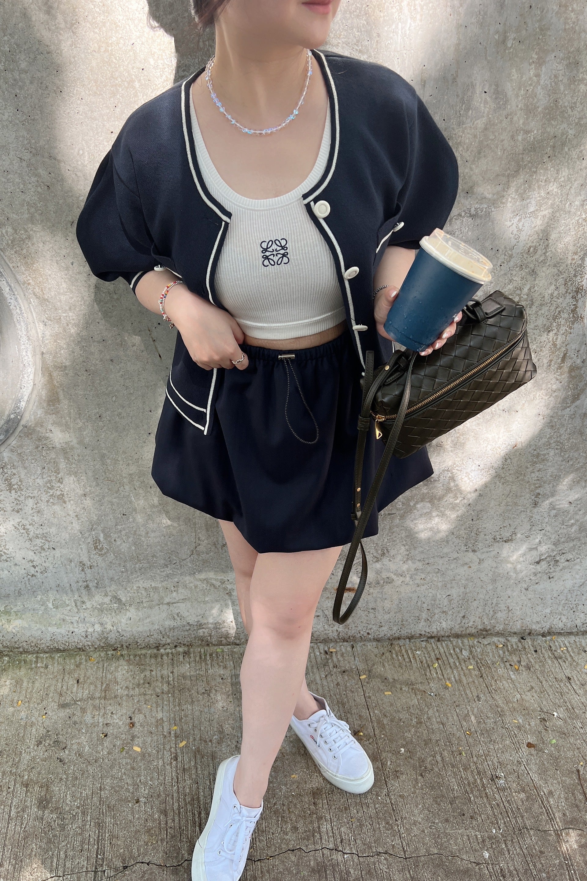 Button Contrast Knit Top in Midnight