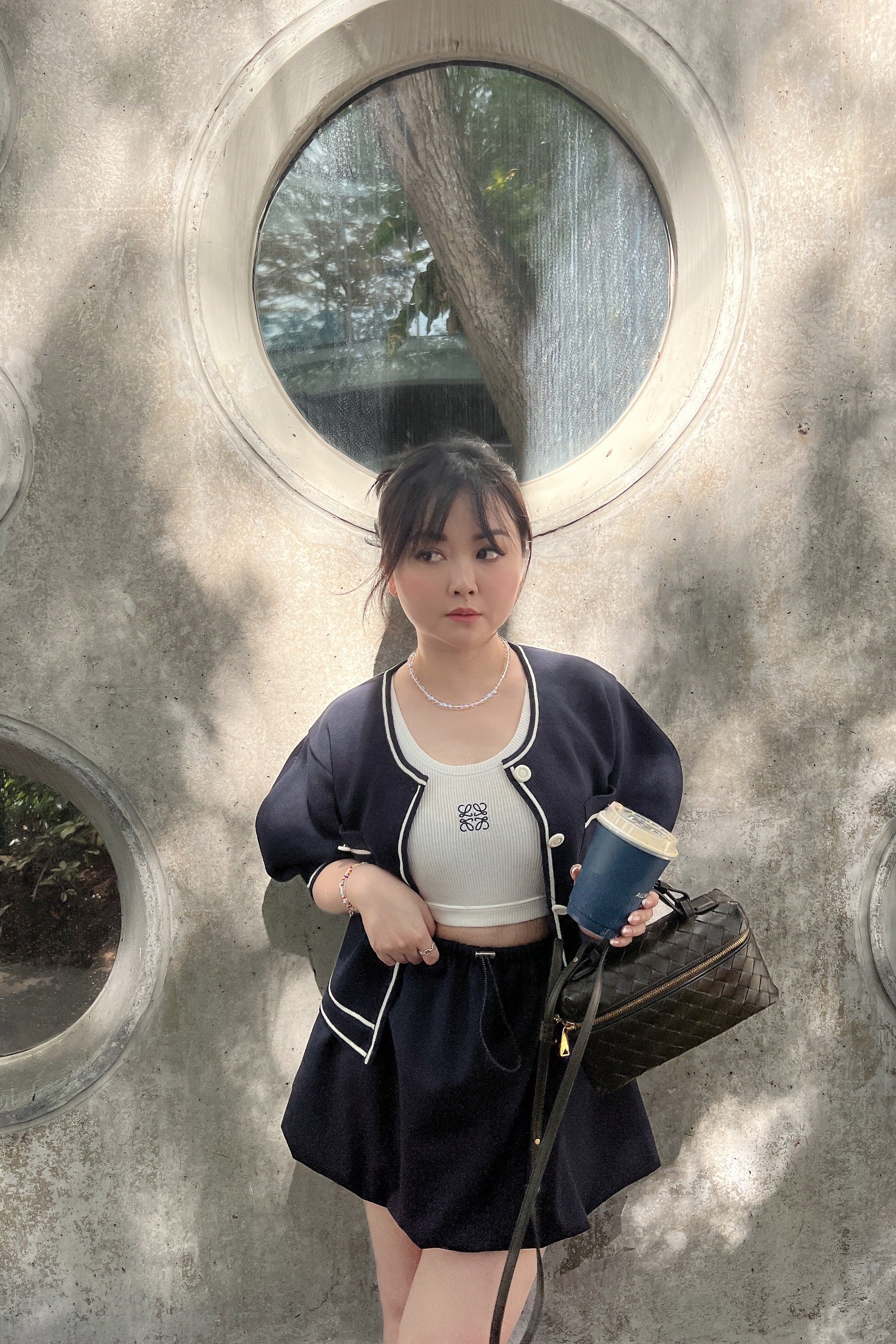 Button Contrast Knit Top in Midnight