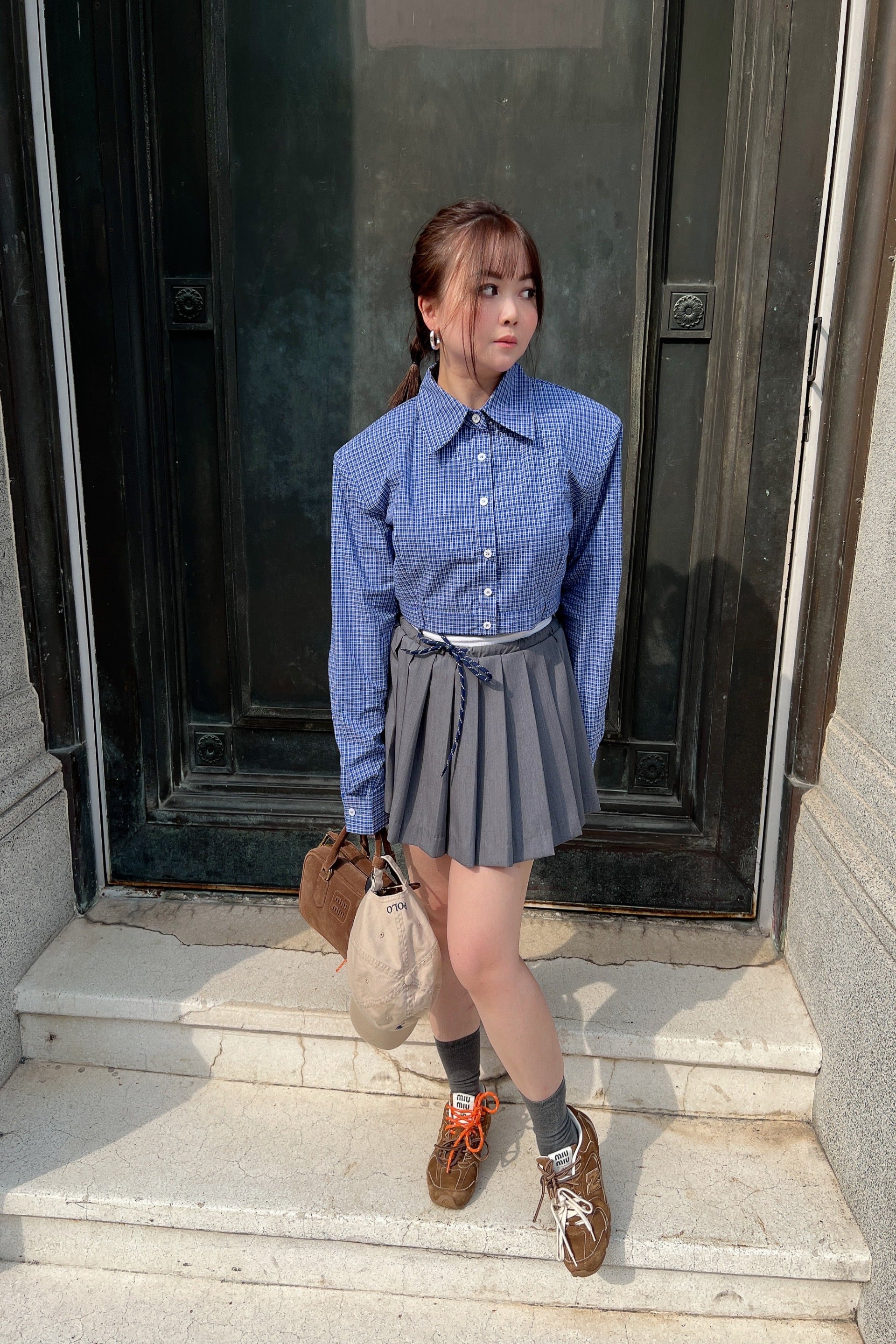 Elastic Pleated Skorts in Grey