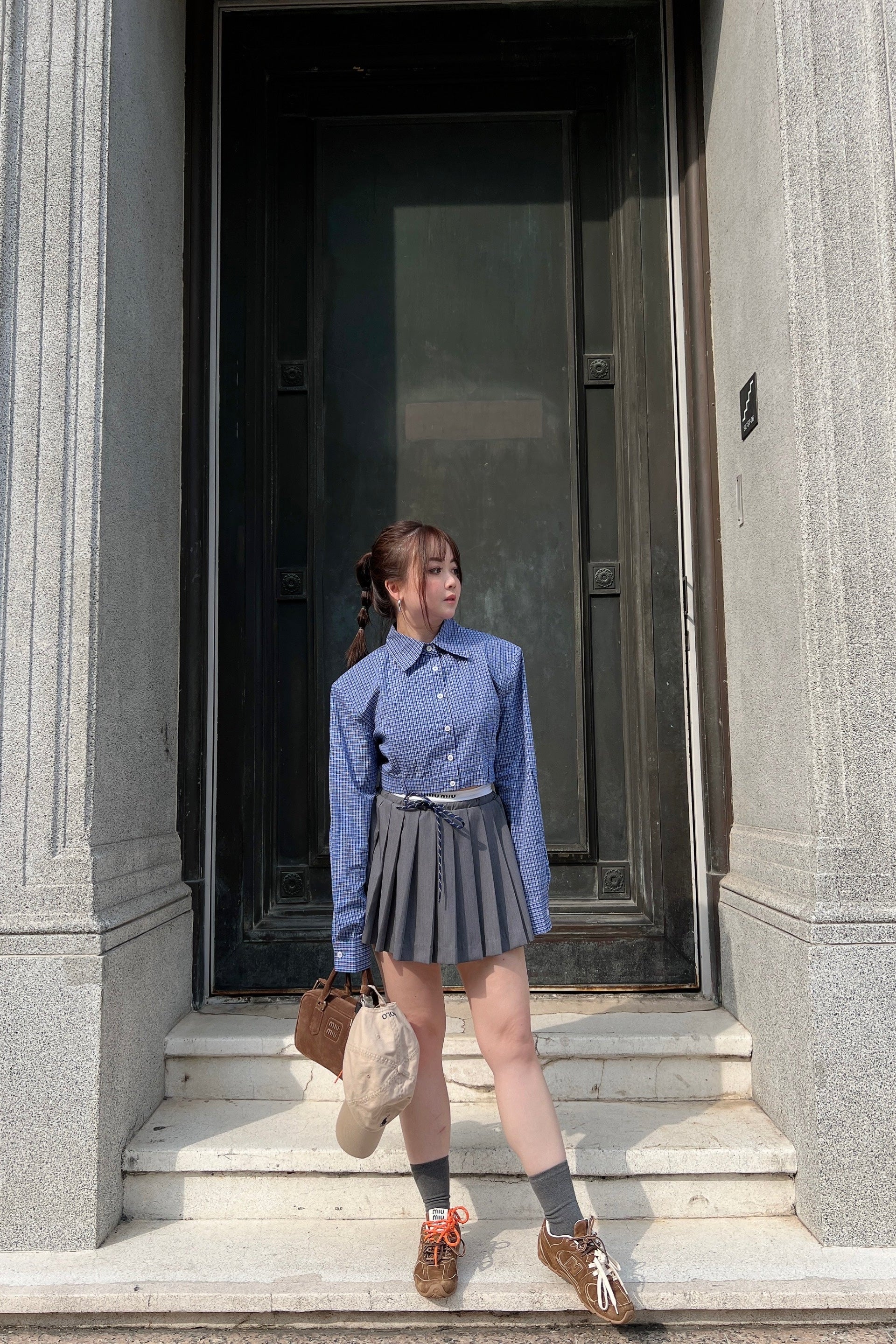 Elastic Pleated Skorts in Grey