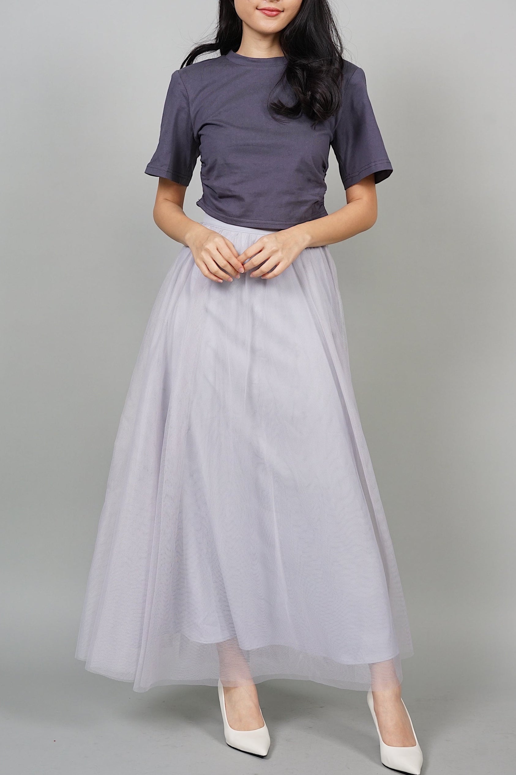 Ellecia Side Gathered Top in Slate Grey