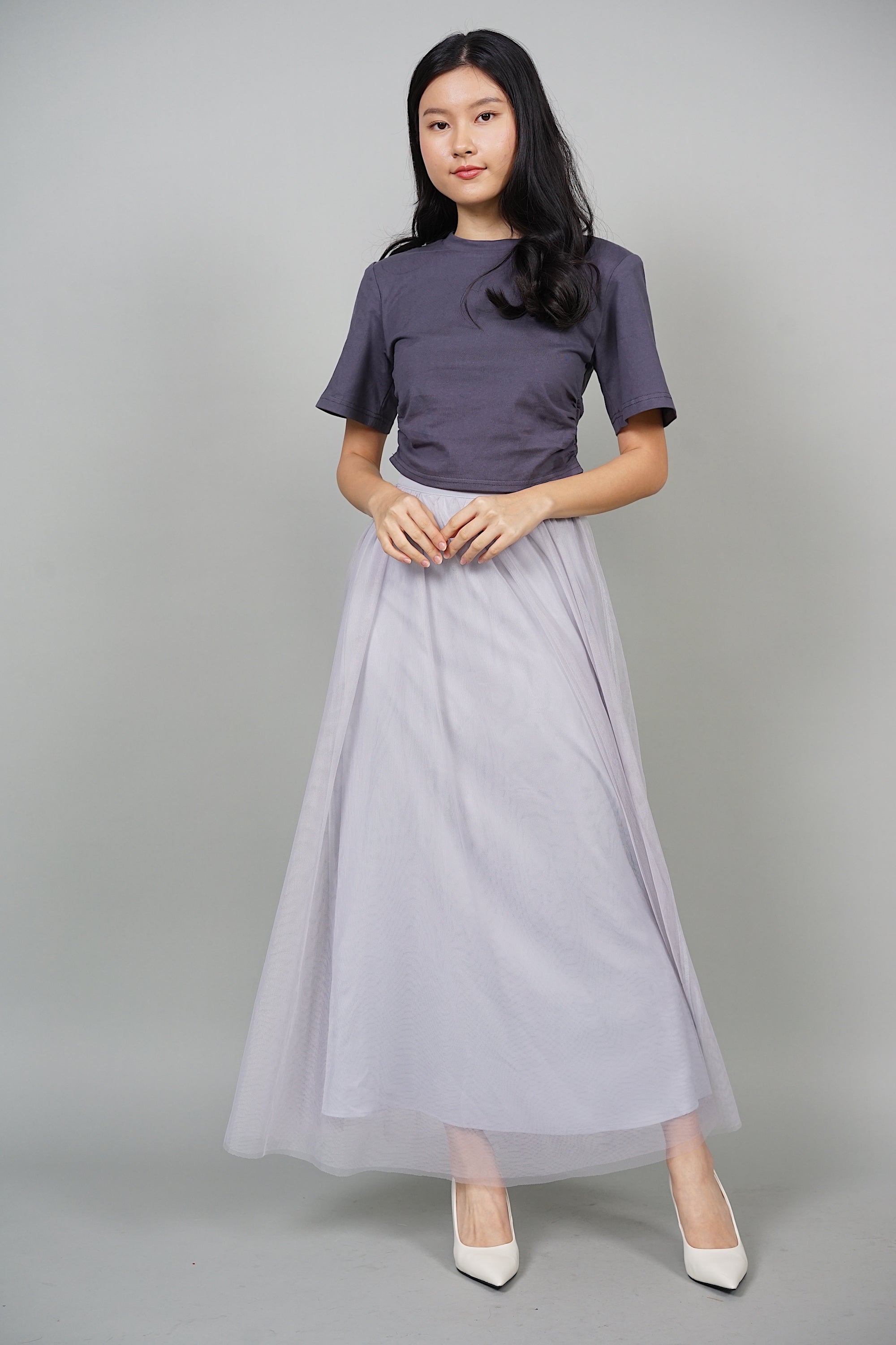 Ellecia Side Gathered Top in Slate Grey