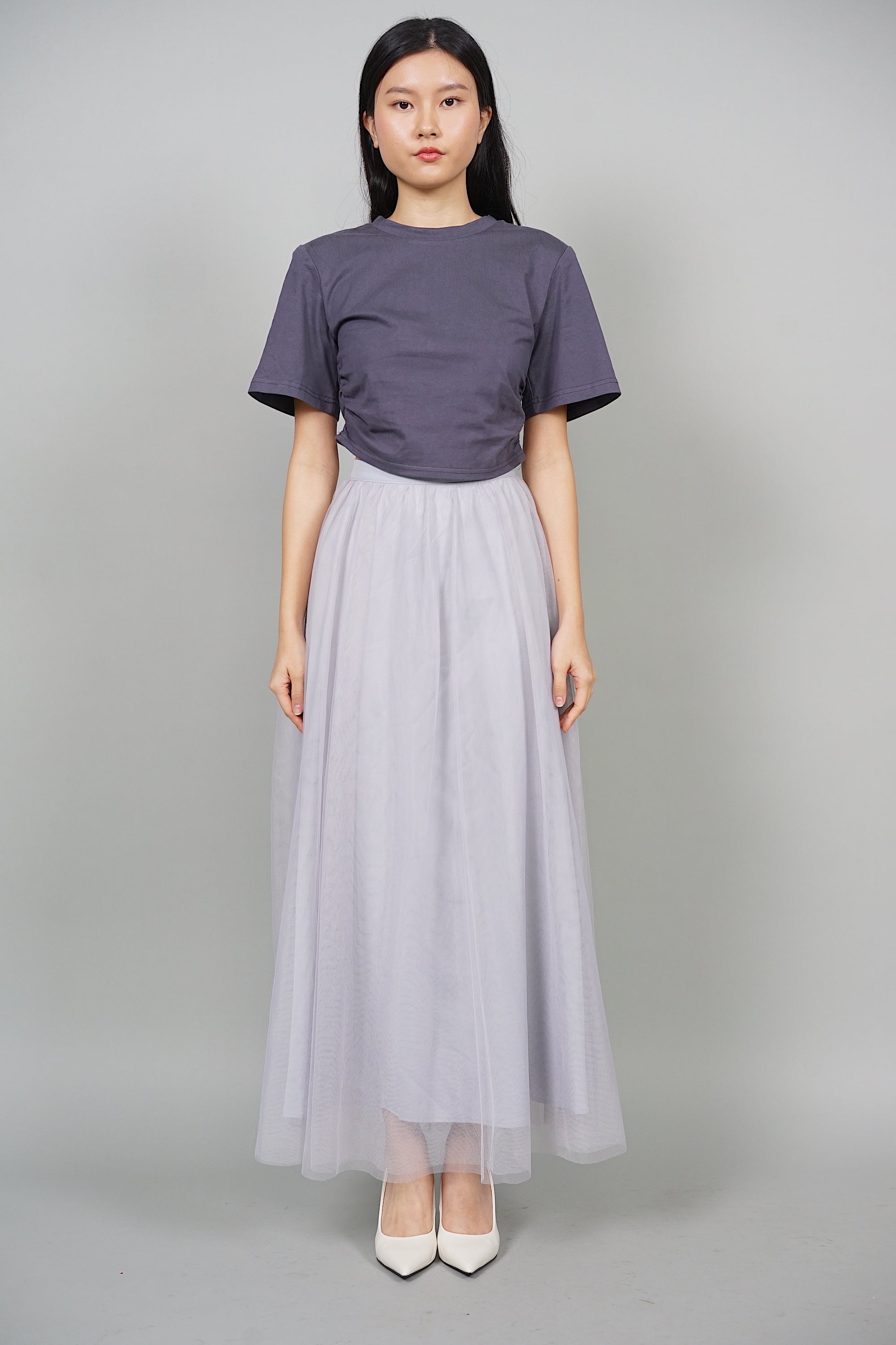 Ellecia Side Gathered Top in Slate Grey