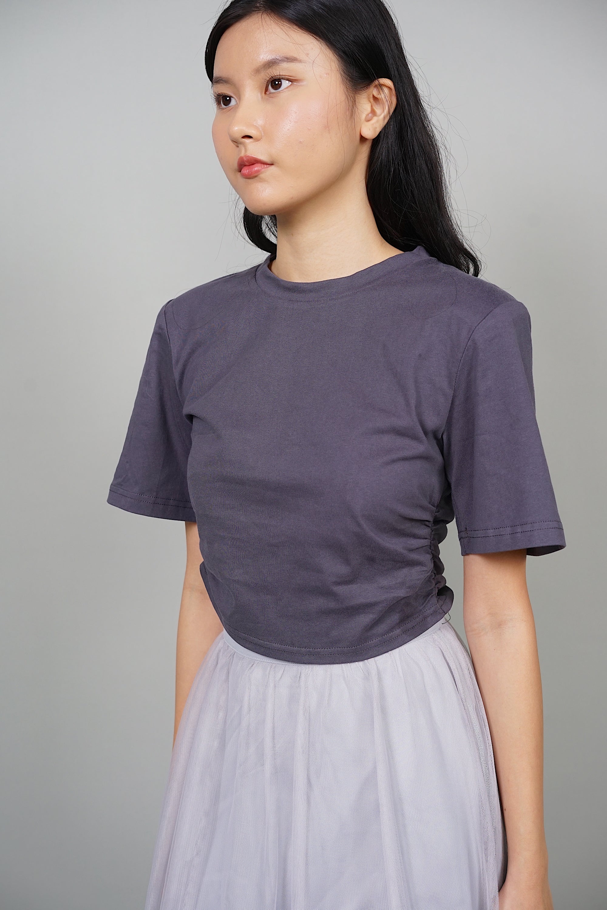 Ellecia Side Gathered Top in Slate Grey