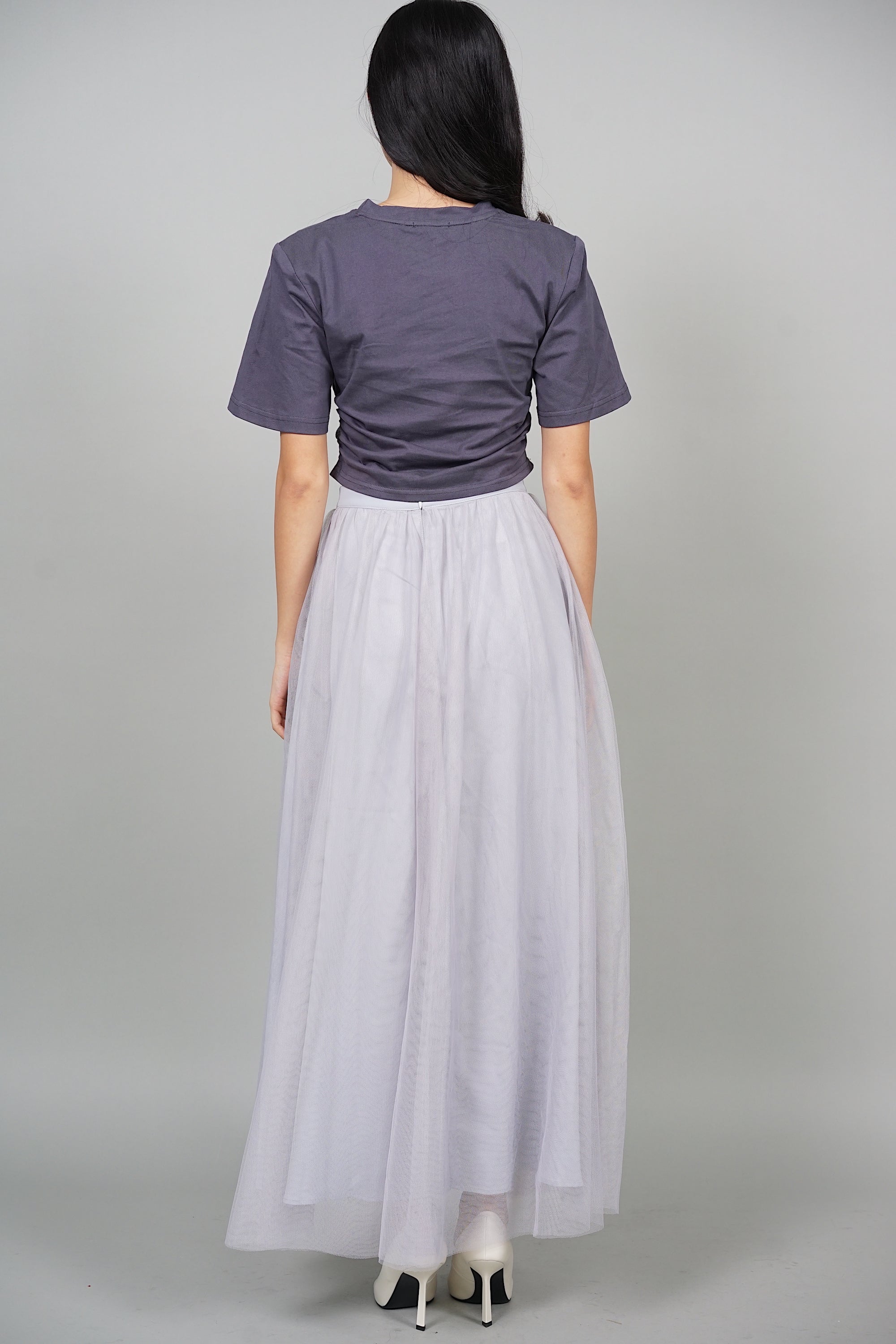 Ellecia Side Gathered Top in Slate Grey