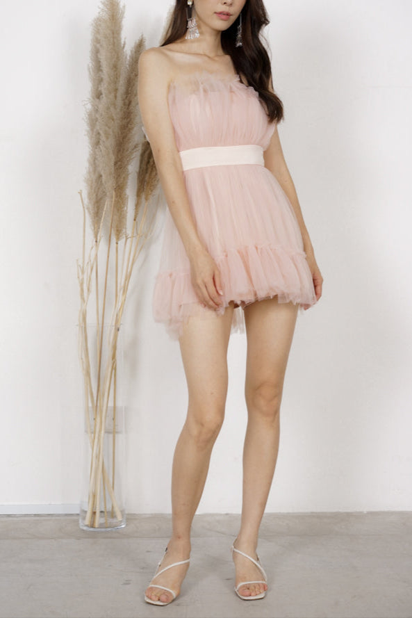 Lenya Tulle Romper in Light Pink