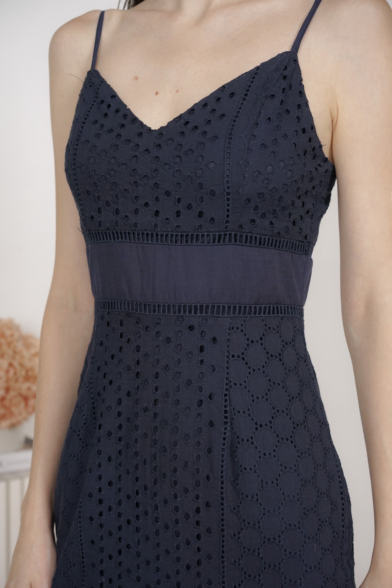 Mayble Ruffled-Hem Dress in Midnight Eyelet