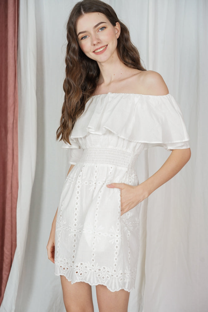 Grecia Eyelet Dress in White