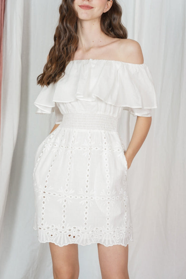 Grecia Eyelet Dress in White