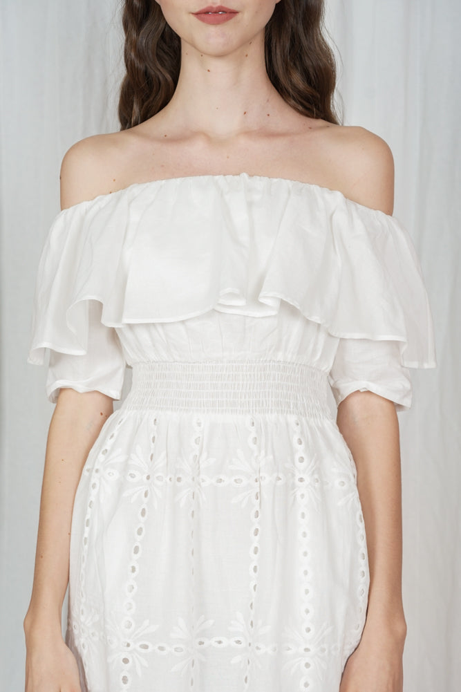 Grecia Eyelet Dress in White