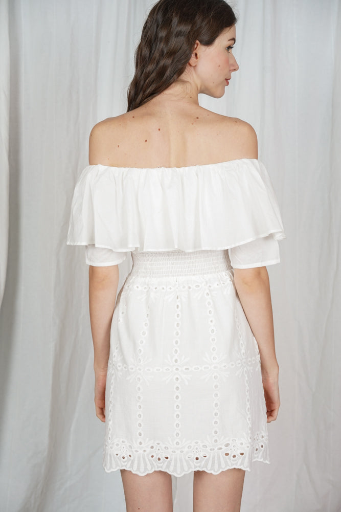 Grecia Eyelet Dress in White