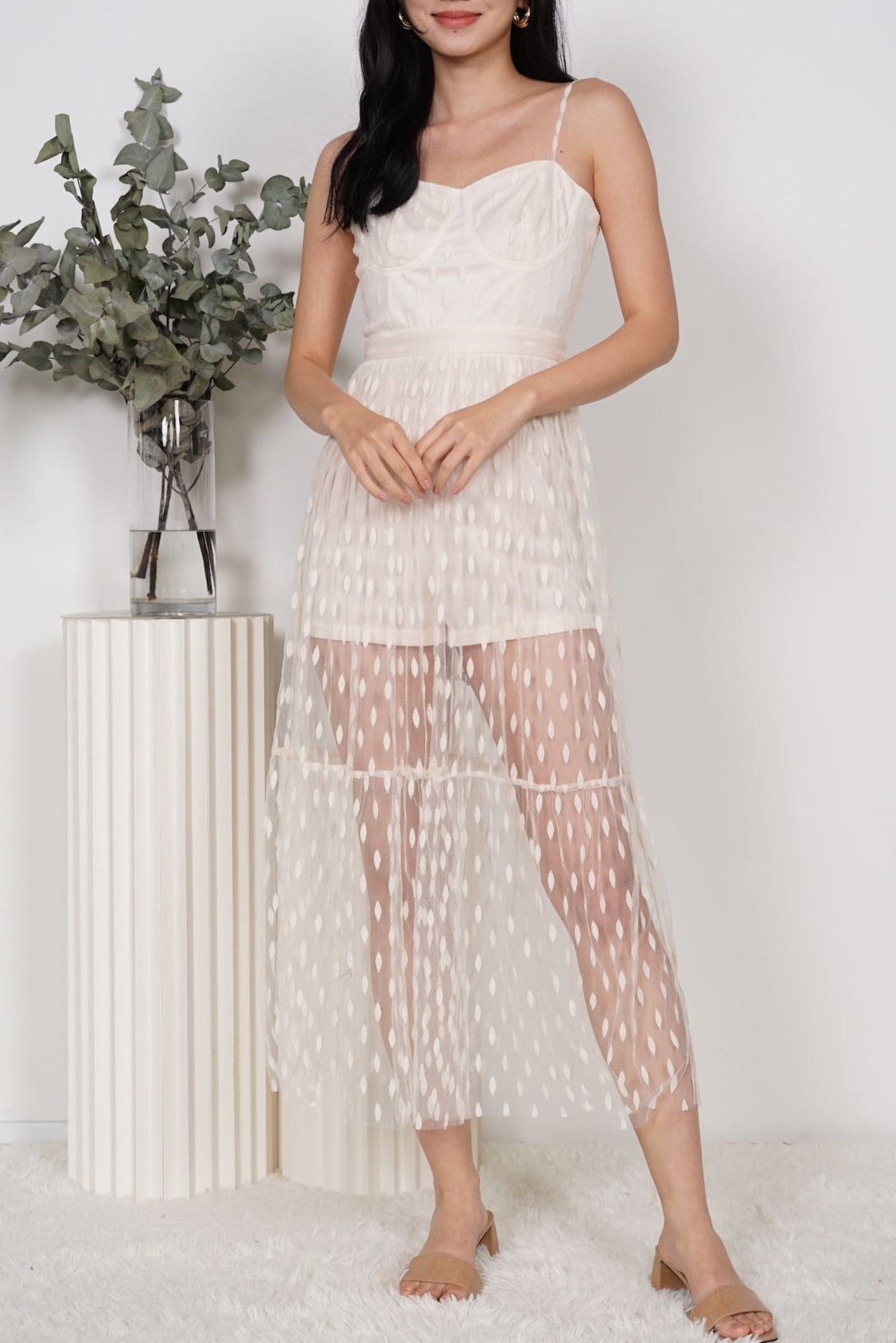 Jearl Romper Dress Lace in Eggshell